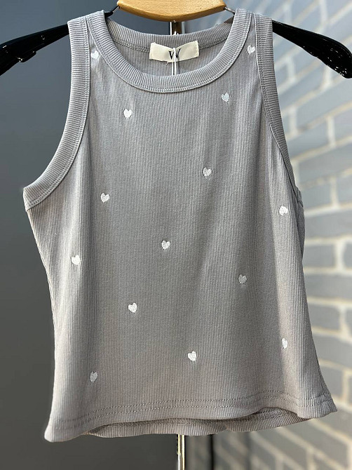 Майка женская W 9223 рубчик вышитые сердца one size , серый, one size Киев - изображение 4