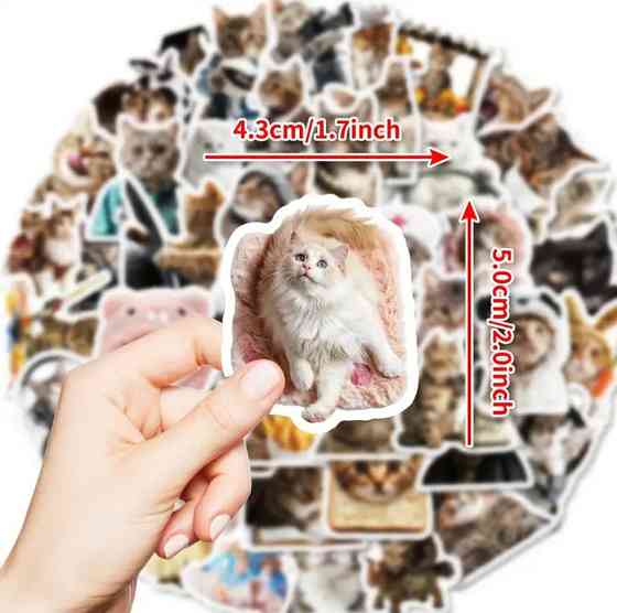 Стикеры с котами. Водонепроницаемые виниловые эстетические наклейки, набор 50 штук. Киев