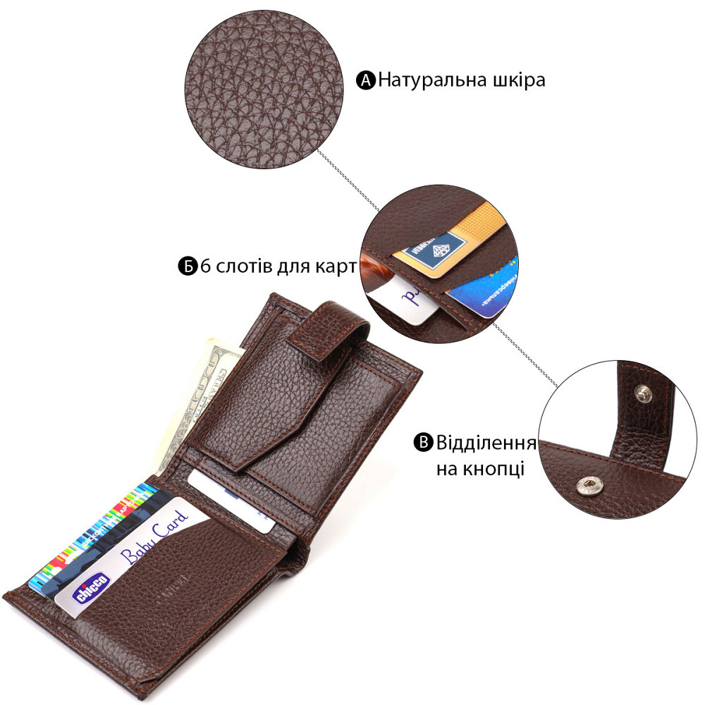 Красивый горизонтальный кошелек для мужчин из натуральной кожи флотар CANPELLINI 21891 Коричневый Киев - изображение 7
