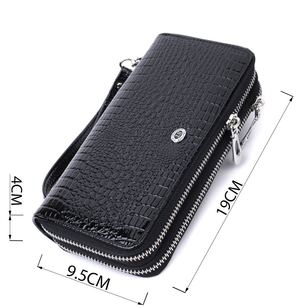 Стильний фактурний клатч на два відділення із лакованої натуральної шкіри ST Leather 22693 Чорний Київ - фото 3