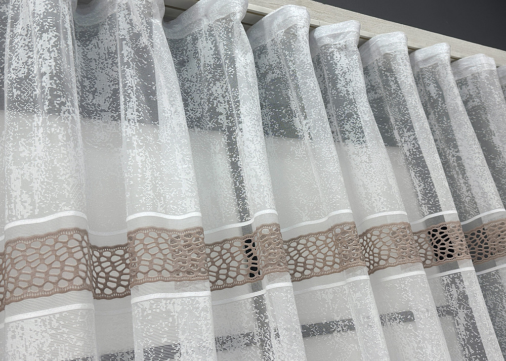 Короткий тюль VR-Textil 1945т Жаккард Белый с капучино 300х145 см (42-0900) Киев - изображение 7