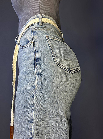 Джинси жіночі Dicesil 9153 palazzo jeans широкі стрейчеві завишена талія палаццо ремінь косичка блак Одеса - фото 2