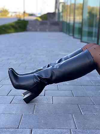 Nivelle Стильні чоботи жіночі демісезонні весна-осінь на підборах чорні з натуральної шкіри р. Коломия