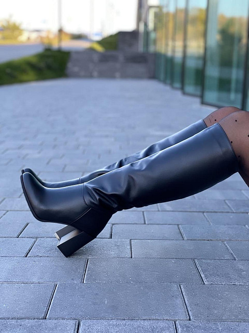 Nivelle Стильні чоботи жіночі демісезонні весна-осінь на підборах чорні з натуральної шкіри р. Коломия - фото 3