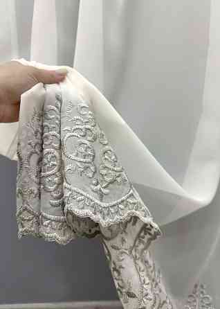 Тюль VR-Textil 1819т Креп с вышивкой и люрексом Молочный с серым 400х250 см (99-015) Киев