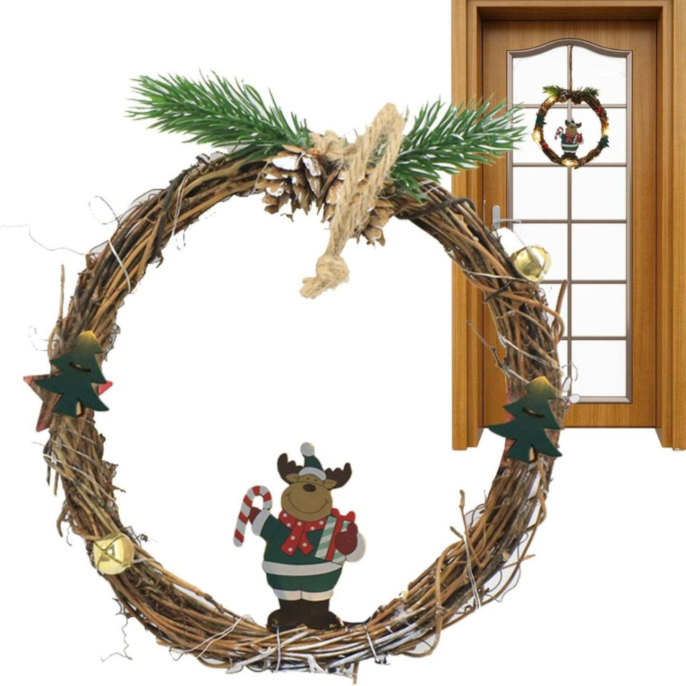 Рождественский венок из ротанги новогодний венок подвесной декор 18 см Niki Light LED от батареек олень Киев - изображение 6