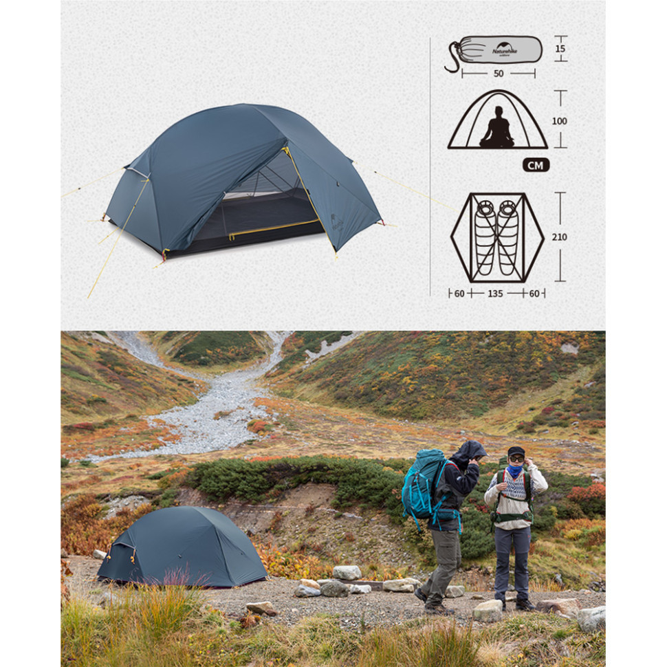 Намет двомісний легкий Naturehike Mongar 2 210T (Синій) Вінниця - фото 9