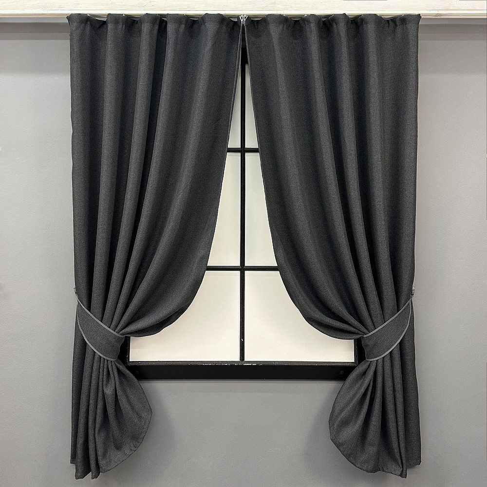 Комплект коротких штор VR-Textil Лен-блекаут № 1221ш Темно-серый 130х170см 2 шт (35-0401) Киев - изображение 1