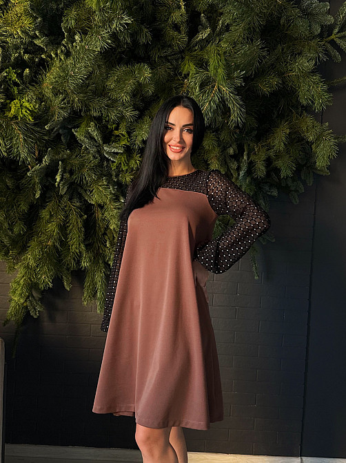 Вечірня сукня з прозорими рукавами Sofira 42-44, Шоколадний Київ - фото 2
