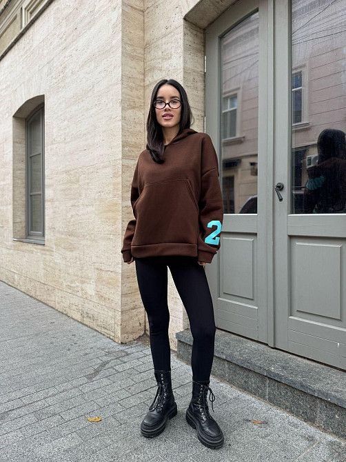 Жіноча стильна комфортна тепла худі турецька трьохнитка на флісі. Шоколад, 42/44 Одеса - фото 5