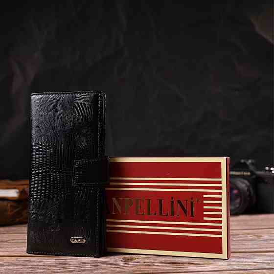 Тонкий кошелек для мужчин из натуральной кожи с тиснением Черный (CANPELLINI) Киев