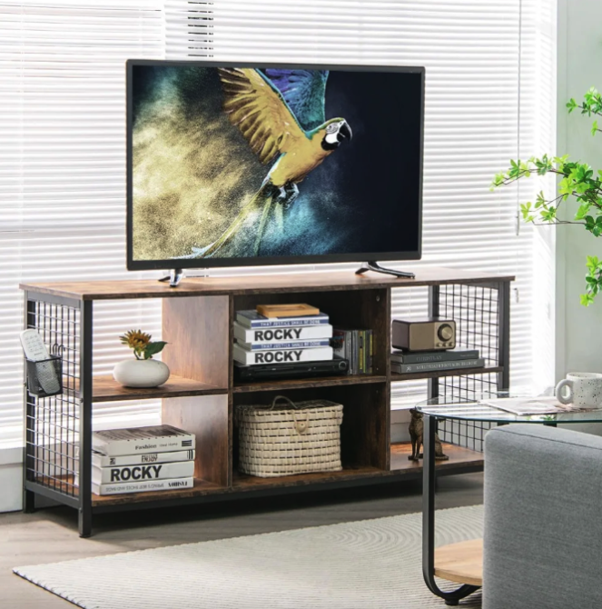 Тумба под телевизор с полками современная деревянная для гостиной стиль лофт Costway Ketrin Киев - изображение 2