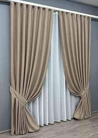 Комплект штор VR-Textil рогожка преміум TERRA LUXE 200х270 2шт і Тюль 600х270 1858ш-115т бежевий з білим 71-076/7 Київ