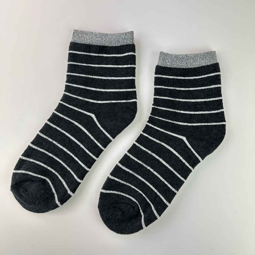 Теплі шкарпетки жіночі класичні в смужку з сріблом GM Textile Високі 36-41 Графітовий Суми - фото 1