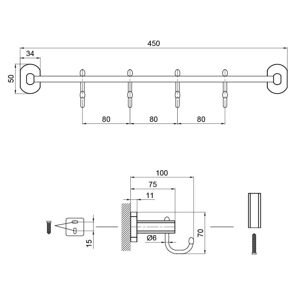 Тримач для рушника Qtap Liberty 4 гачки 450 мм QTLIBBLM1154-4 Black Київ - фото 4
