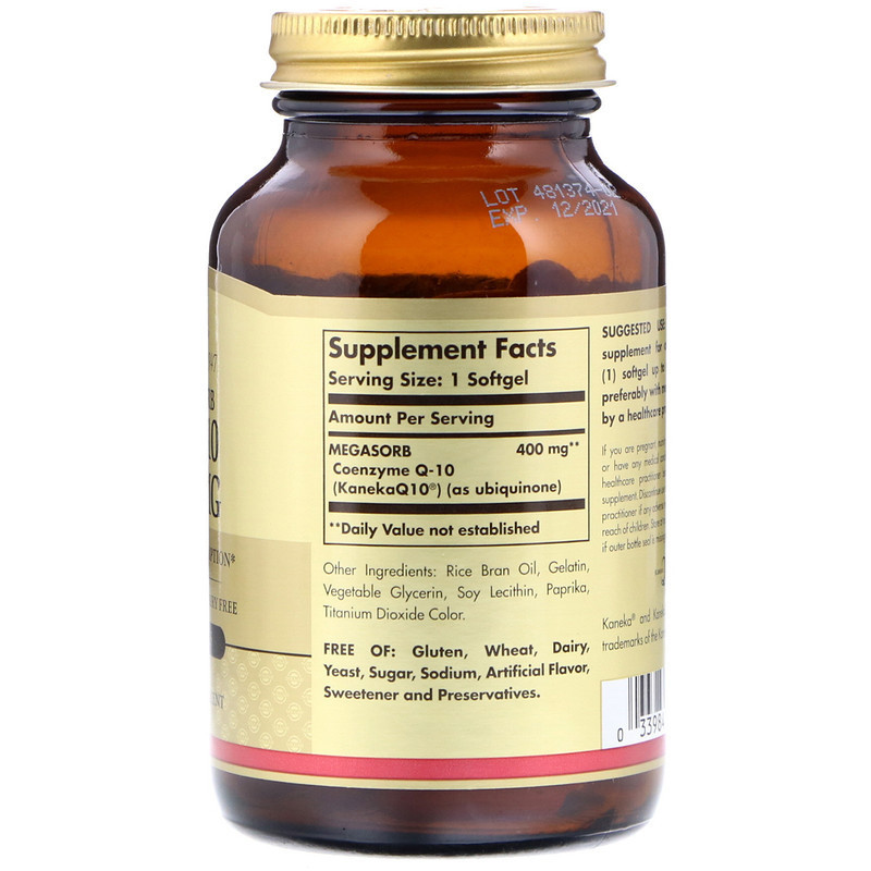 Коэнзим Q10 Solgar Megasorb CoQ-10 400 мг 60 гелевых капсул Киев - изображение 2