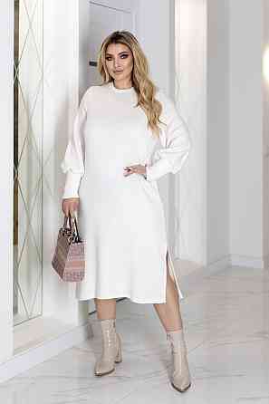 Элегантное ангоровое платье миди с разрезом Ellite батал 54-56, Молочный Киев
