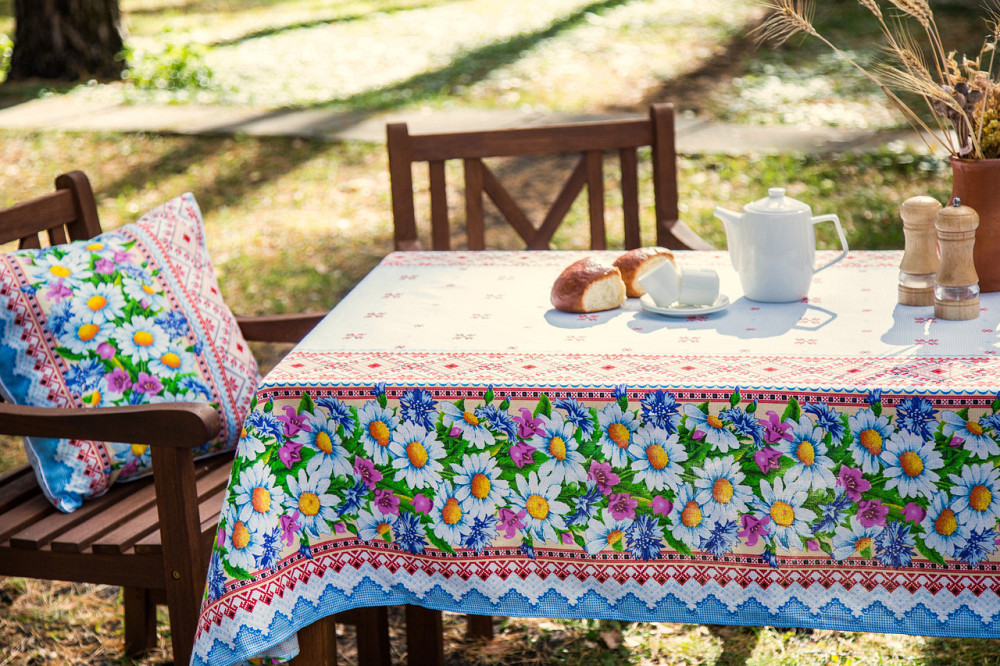 Ecotton Скатертина Ecotton 150х200 см бавовняна з рогожки Ромашки 18825/1 в Українському стилі Коломыя - изображение 3