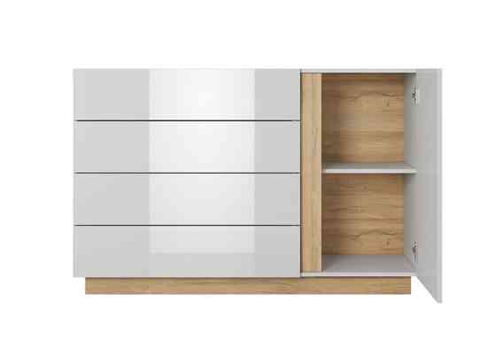 Комод Perfect Home Арко / Arco 1-дверний з 4 шухлядами 1D4S/138 Білий глянець/дуб грандсон (PFH-091044) Дніпро