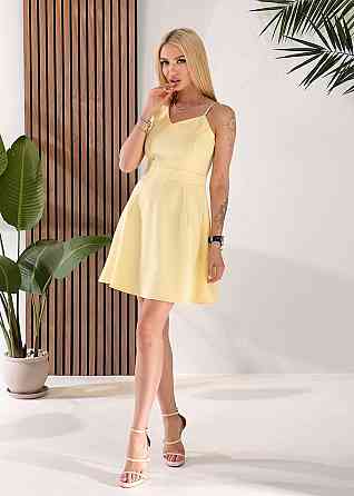 Женское коктейльное мини платье из плотной костюмки Лимонный, 46 Одесса
