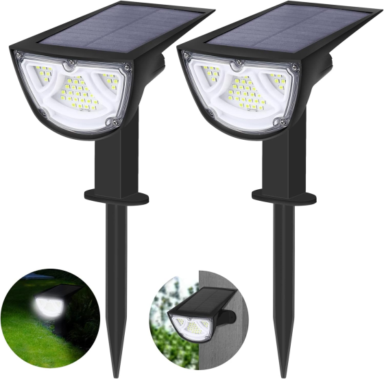 Сонячні ландшафтні прожектори 43 LED: тепле світло 3000К, IP67, 2 режими роботи, автономне вуличне освітлення саду (Уцінка) Київ