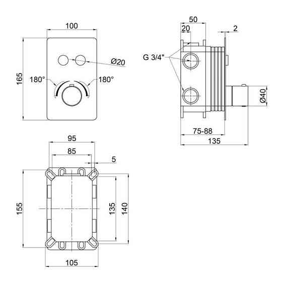 Смеситель для душа Qtap Votice термостатический скрытого монтажа на два потребителя QTVOT6442T105NKB Black Киев
