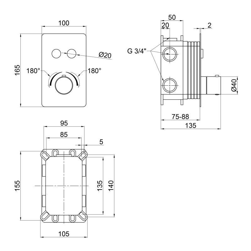 Смеситель для душа Qtap Votice термостатический скрытого монтажа на два потребителя QTVOT6442T105NKB Black Киев - изображение 2