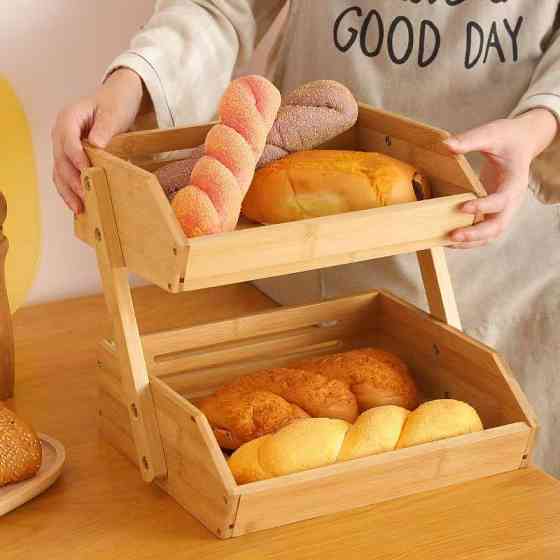 Кухонная этажерка,бамбуковая для фруктов и овощей,95 х 105 х 27 мм двухъярусная деревянная настольная полка Каменец-Подольский