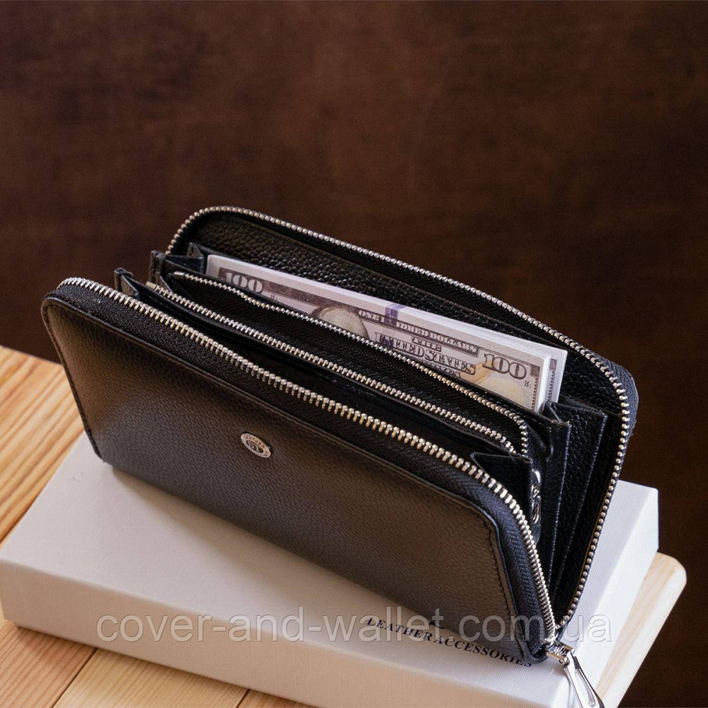 Большой кожаный кошелек клатч на много карточек черного цвета ST Leather Киев - изображение 8