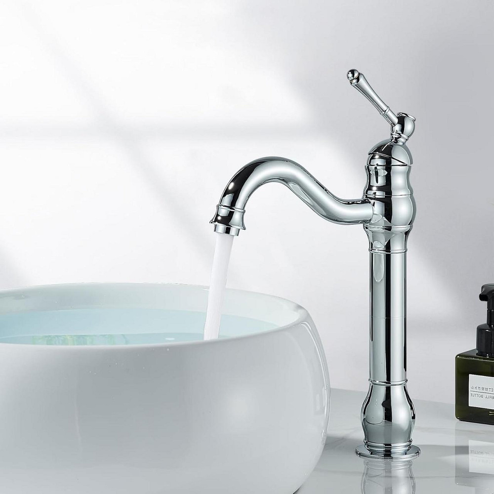 Смеситель для раковины высокий латунный, хромированный, поворотный, для ванной комнаты для умывальника Rozin Киев - изображение 3