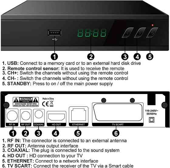 2024 Іспанський декодер tdt HD DTT декодер ТБ DVB-T T2 H265 HEVC FTA Full HD PVR, USB, HDMI, SCART, цифровий ефірний ТВ-тюнер, ци Київ