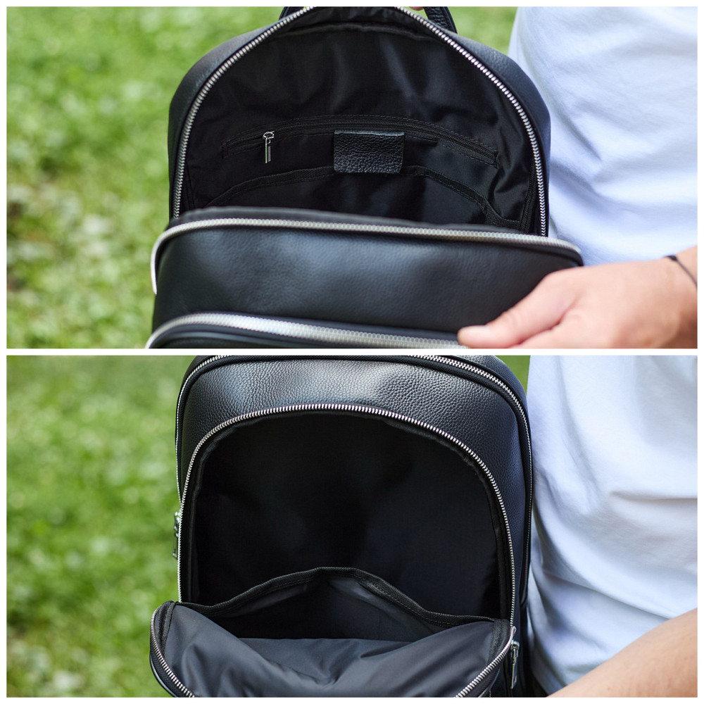 Чорний шкіряний рюкзак для чоловіків для ноутбука Киев - изображение 9