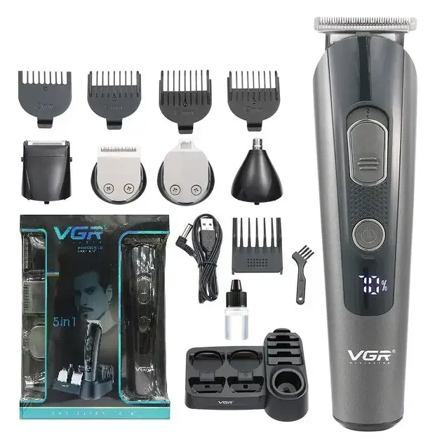 Машинка для стрижки волосся 5 в 1 VGR V-175 акумуляторна USB зарядка, триммер, бритва, насадки Одеса - фото 1