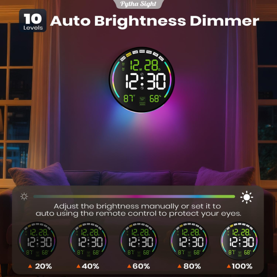 Крупные настенные цифровые часы Pytha Sight 26см