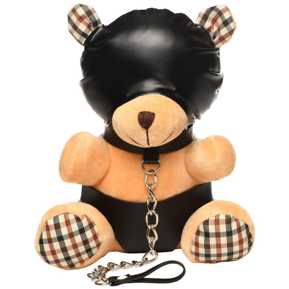 Плюшевий ведмедик HOODED Teddy Bear БДСМ у шкіряному капюшоні з повідцем, 23x16x12 см Sex Aura Київ - фото 1