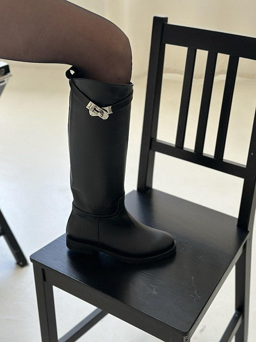 Olli Чоботи жіночі зимові шкіряні на низькому ходу чорні C-7-2555 / Теплі чобітки на зиму з нат Коломия - фото 2