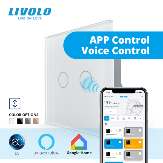 LIVOLO Розумний сенсорний вимикач для ролет LIVOLO білий матове скло Коломия