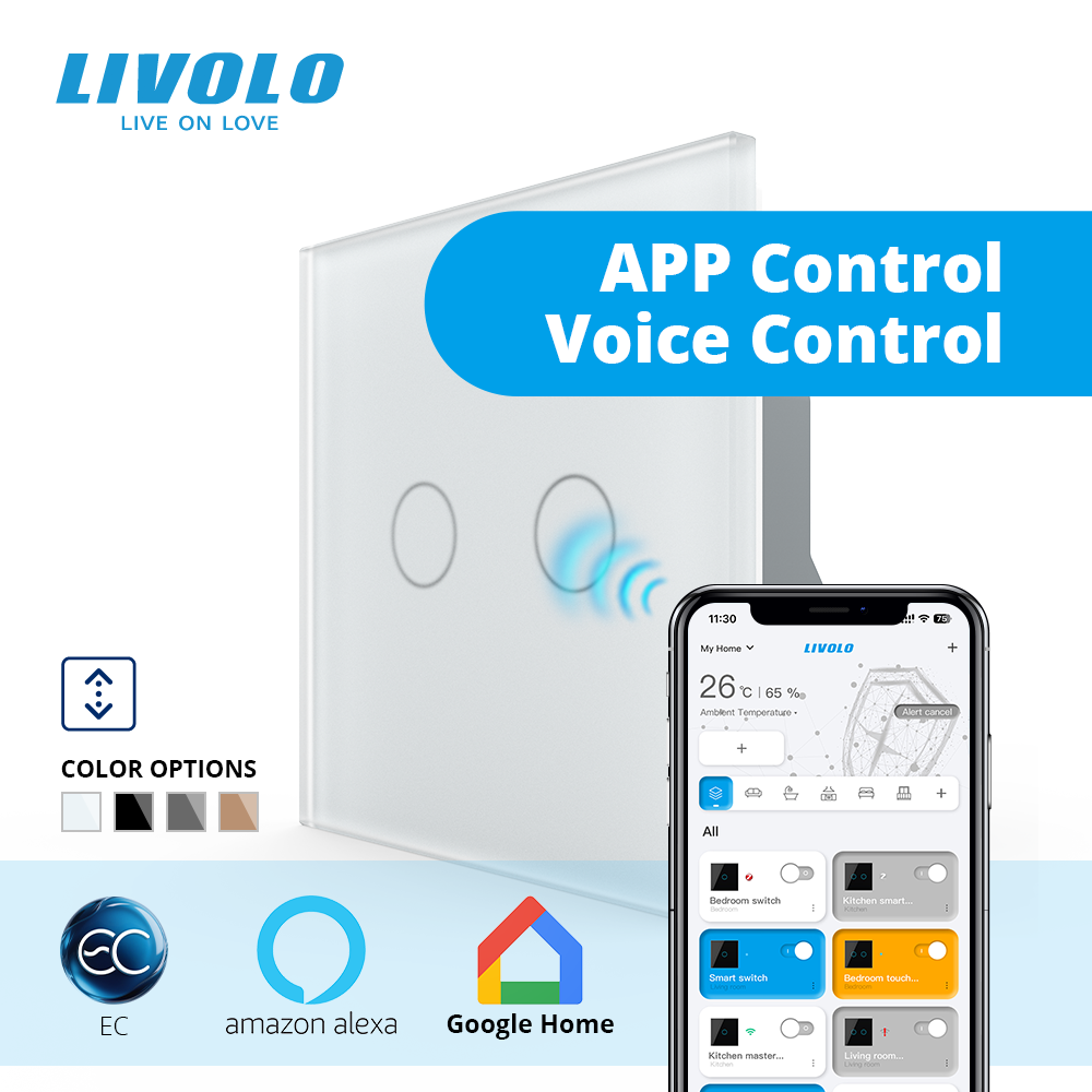 LIVOLO Розумний сенсорний вимикач для ролет LIVOLO білий матове скло Коломия - фото 1