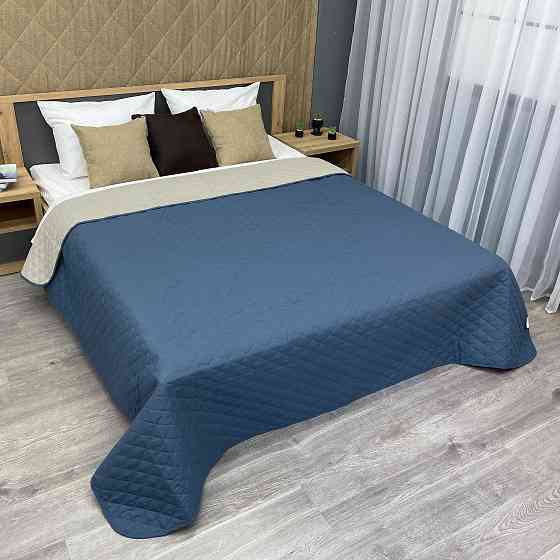 Покривало двостороннє Decorator Microfiber ромб 160х215 см синій з бежевим (85-009) Київ