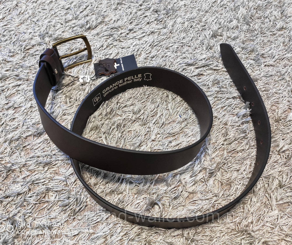 Кожаный мужской ремень коричневого цвета с классической пряжкой Grande Pelle Classico Киев - изображение 5