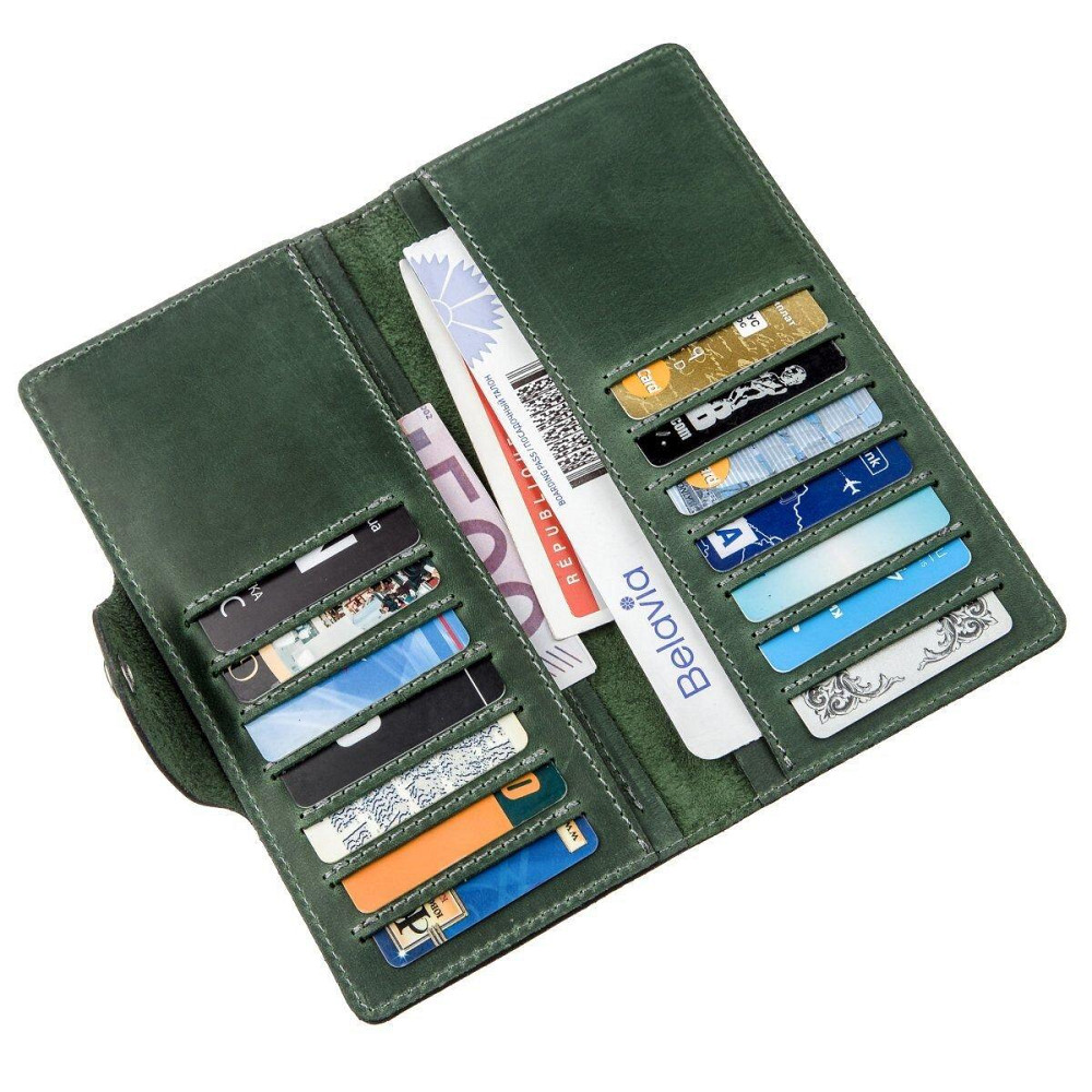 Бумажник унисекс вертикальный из винтажной кожи на кнопках SHVIGEL 16179 Зеленый Киев - изображение 4