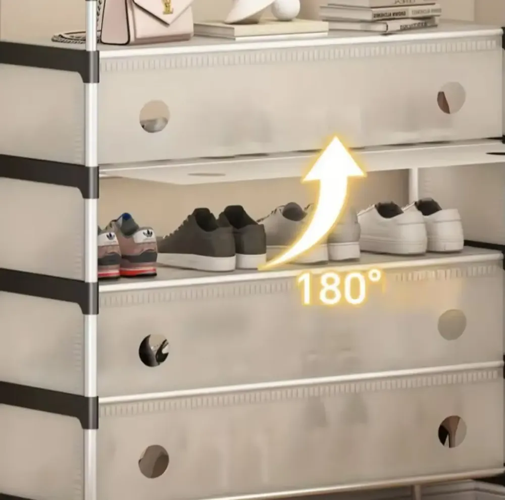 NEW Железная вешалка для одежды + подставка для обуви, 2 в одном, 4 полки Бежевая Коломия - фото 3