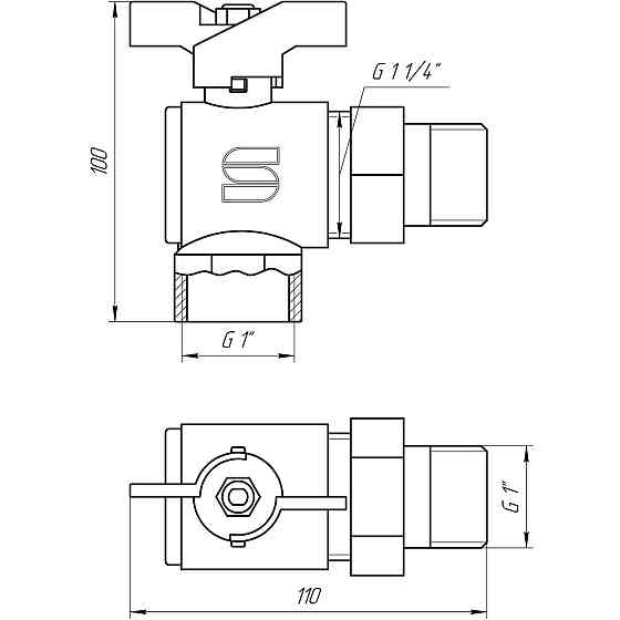 Кран кульовий кутовий з американкою SELBA 1″ SL1543 (000015716) Київ