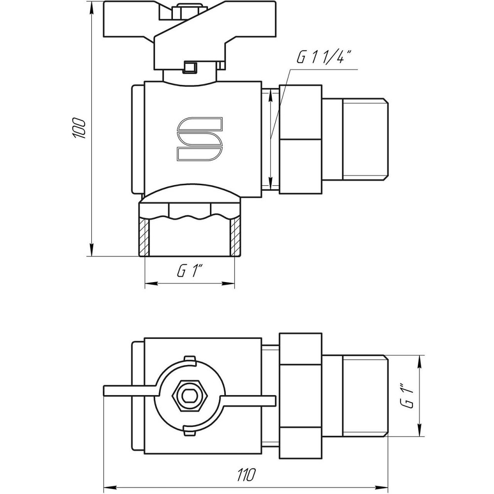 Кран шаровый угловой с американкой SELBA 1″ SL1543 (000015716) Киев - изображение 3