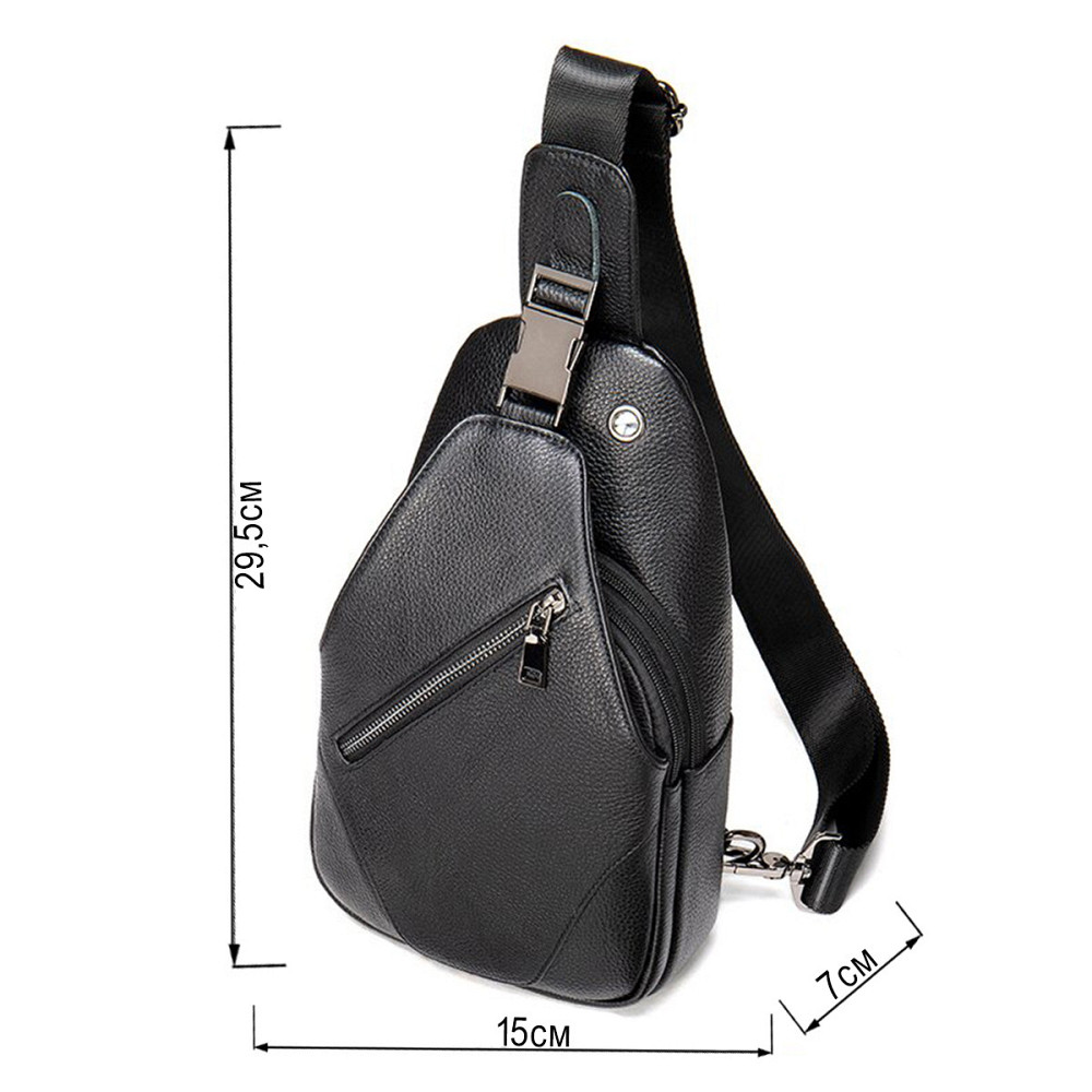 Сумка мужская слинг через плечо в зернистой коже Черная (Vintage) Киев - изображение 13