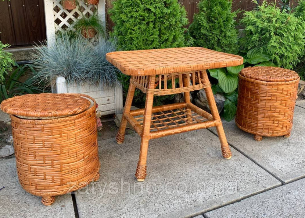Плетені пуфи та стіл, комплект Київ - фото 4