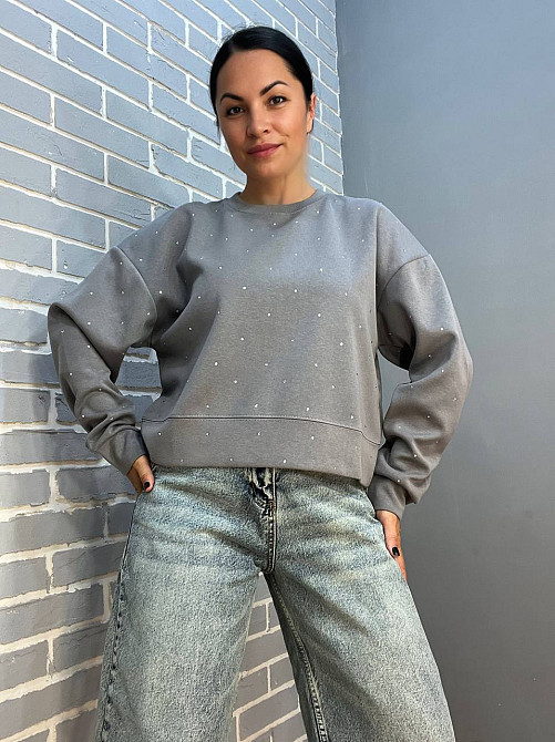 Світшот жіночий W 2950 широкий розсип камінців one size, сірий, one size Київ - фото 10