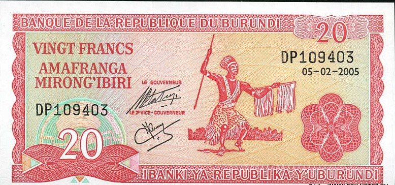 Бурунди/Burundi 20 Francs 2005 Pick 27 UNC Полтава - изображение 1