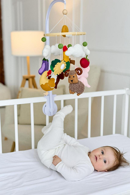 Дитячий музичний мобіль на ліжечко для немовлят WoollyFox "Мрія Фермера"на 35 мелодій Київ - фото 4