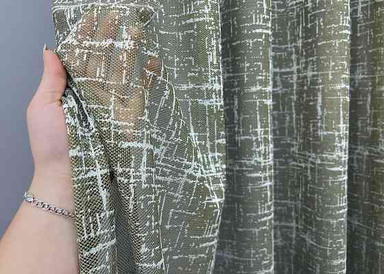 Тюль жакард колір хакі з блакитним 1972т Київ